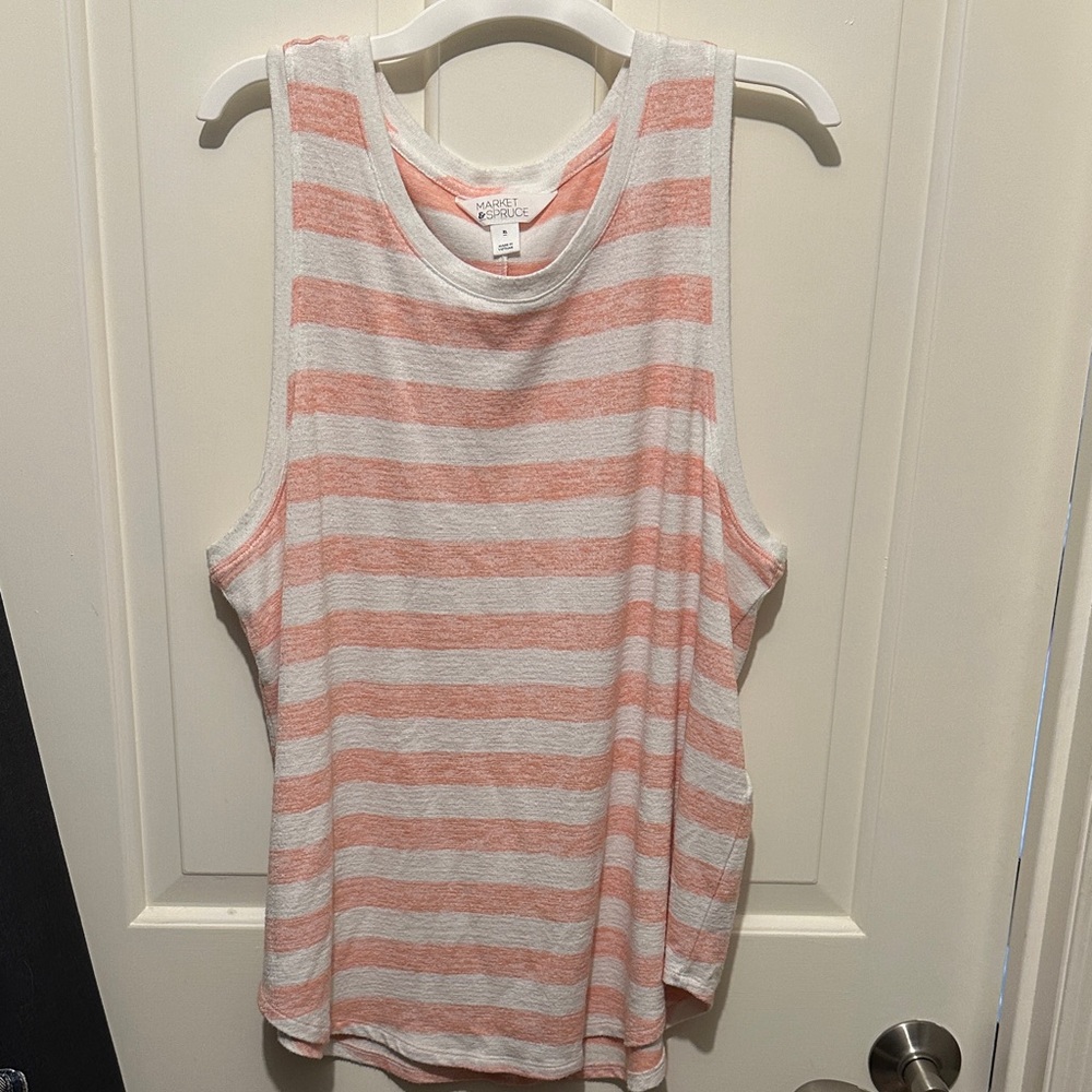 Market & Spruce Coral and White Striped Sleeveless Top